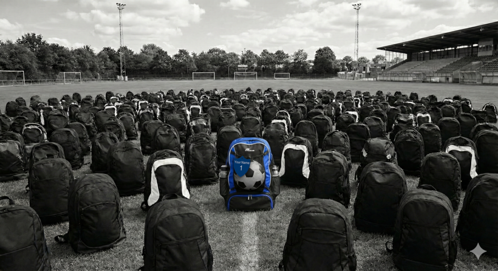 Soccer Bags on Field with Tag